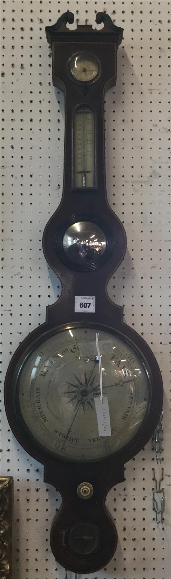 Mahogany-cased banjo barometer(-)